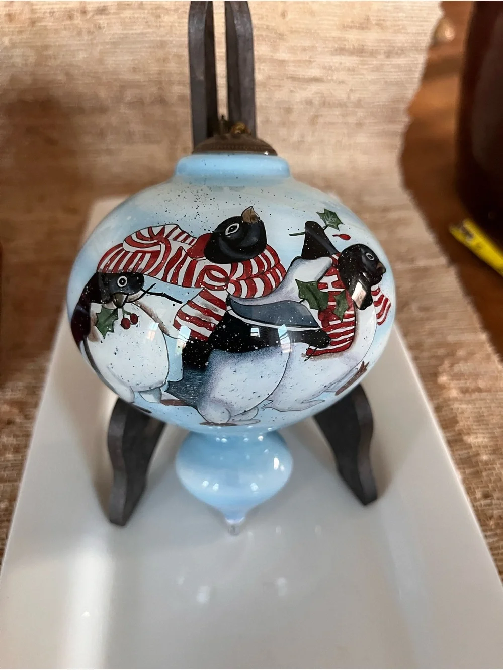 Ne'Qwa Art Blue Hand-Painted Glass Penguin Holiday Ornament